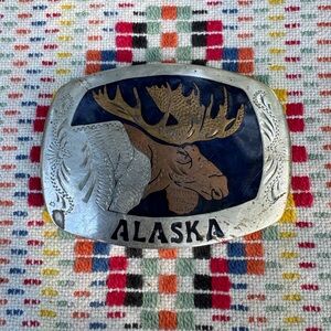 Alaska Moose German Silver Belt Buckle